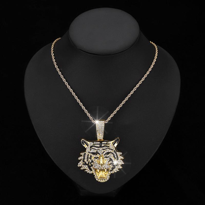 GemChic Men's Personalized Hip Hop Cool Embed Zircon Tiger Pendant Necklace Retro Versatile Birthday Christmas Jewelry Gift