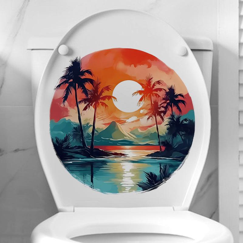 10 Styles Summer Seaside Vacation Wall Stickers Beach Sunset Stickers Toilet Stickers Self Adhesive Waterproof