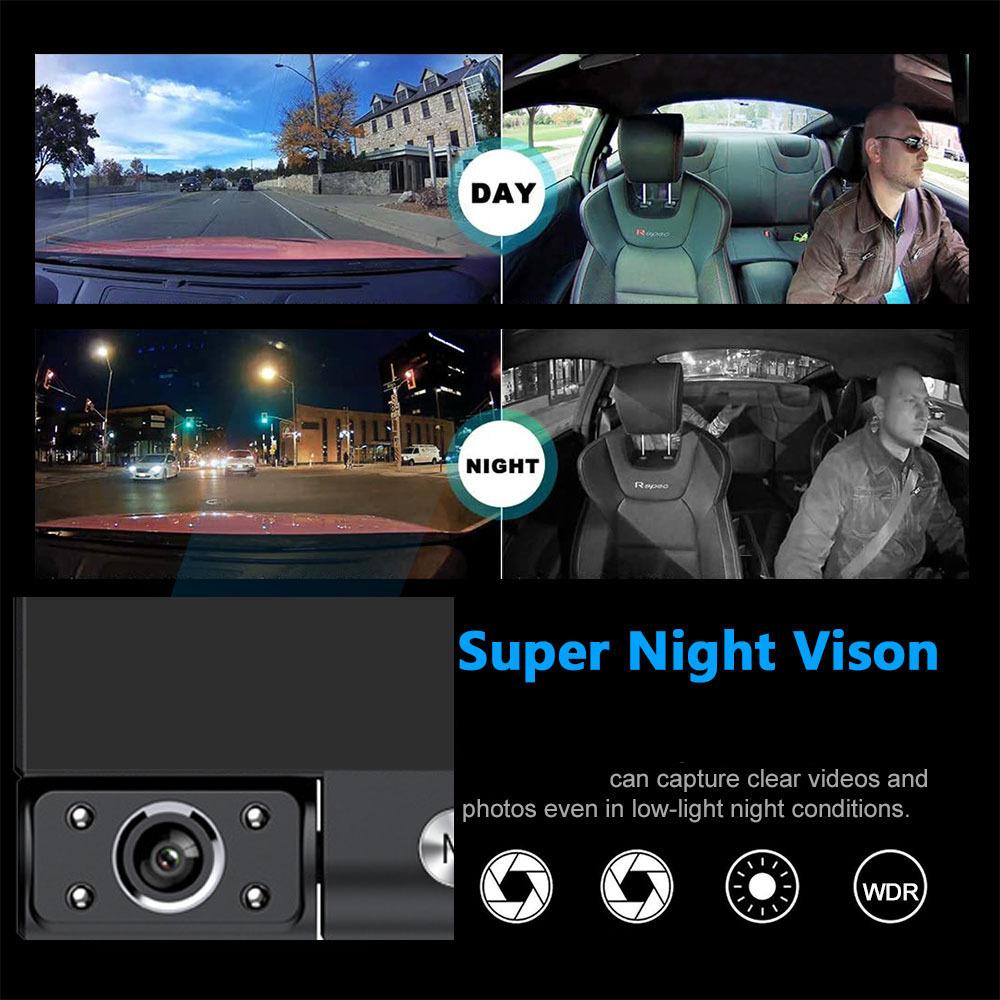3Lens FHD 1080P Dashcam Auto DVR Touch Kamera Nachtsicht Loop-Aufnahme Vorne Innen Hinten 3waysVehicle Zubehör