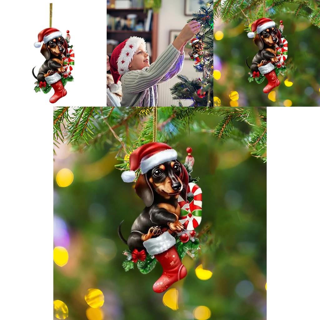 Acrylic Christmas Dachshund Car Pendant With Cute Cartoon Style For Auto Interior Decor