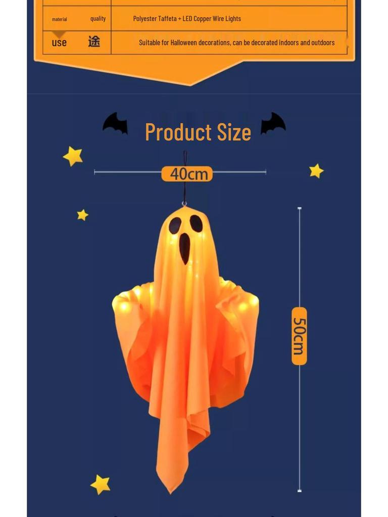 Glowing LED Ghost Pendant: Halloween Hanging Decoration with Colored Lights and Spooky Vibe.