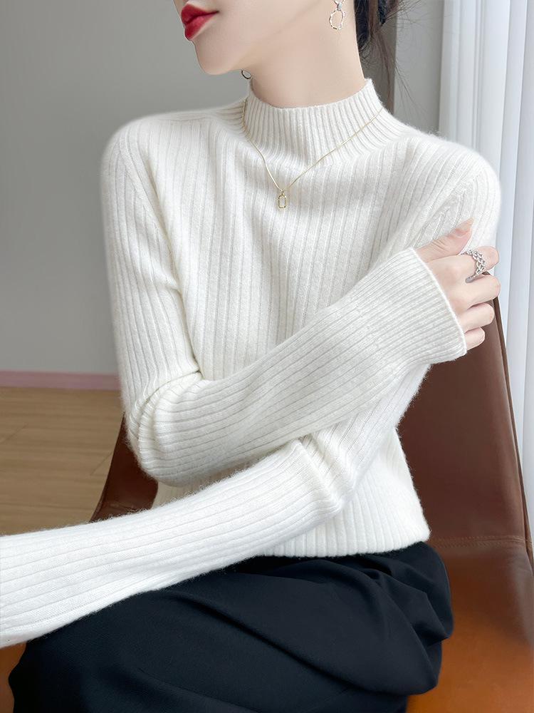 Damen Slim Fit Halbhoher Kragen Rippstrickpullover - Dick gestrickt Einfarbig für Herbst & Winter