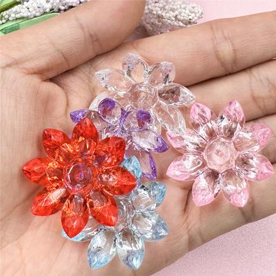 Grânulos soltos de cristal acrílico flor de lótus frisado materiais jóias 5 pçs 31mm diy acessórios de jóias transparente para fazer pulseira brinco