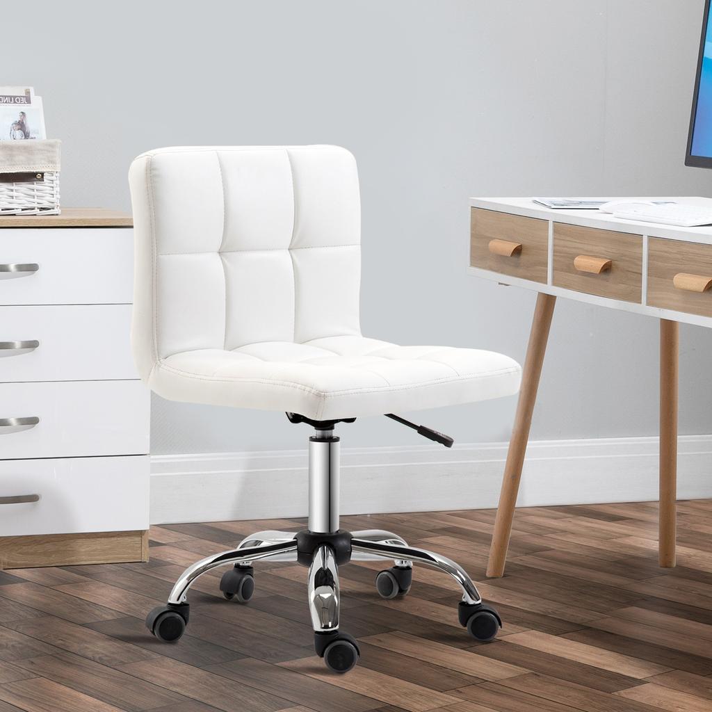 Office Chair Swivel Chair Artificial Leather Steel Structure 5 Wheels Padded White