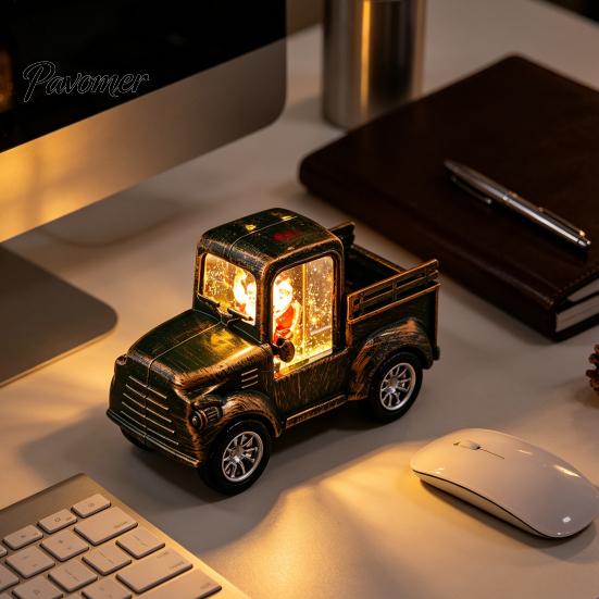 Retro Pickup Truck Decor Christmas Night Light with Snow Lantern, Battery Creative Gifts for Family Operated Decorative LED Lamp Home Bedroom, Holiday