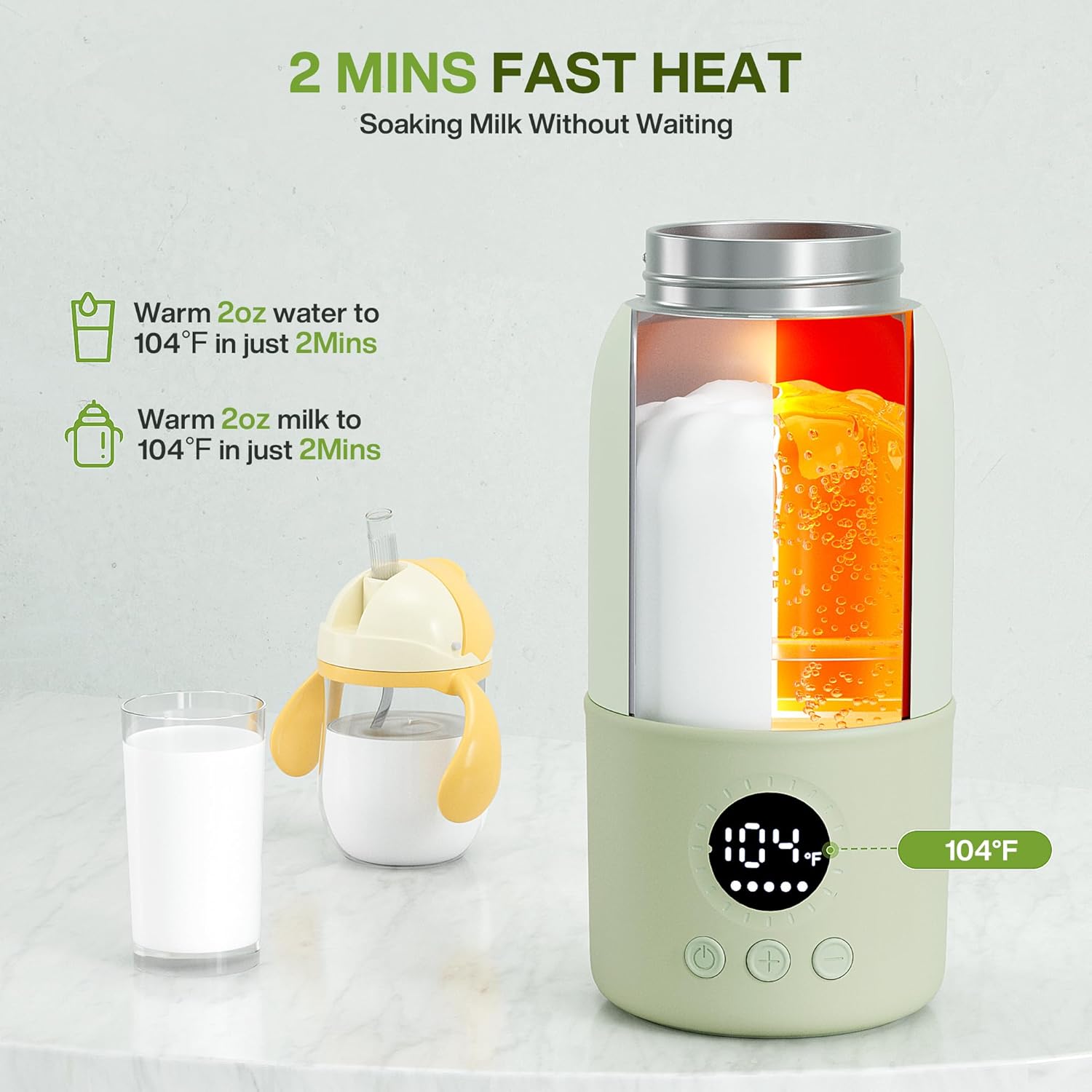 Portable Bottle Warmer for Travel, 2-Min Fast Heating Baby Bottle Warmer,12.8oz Formula Container to Go for Breastmilk, Formula Dispenser with