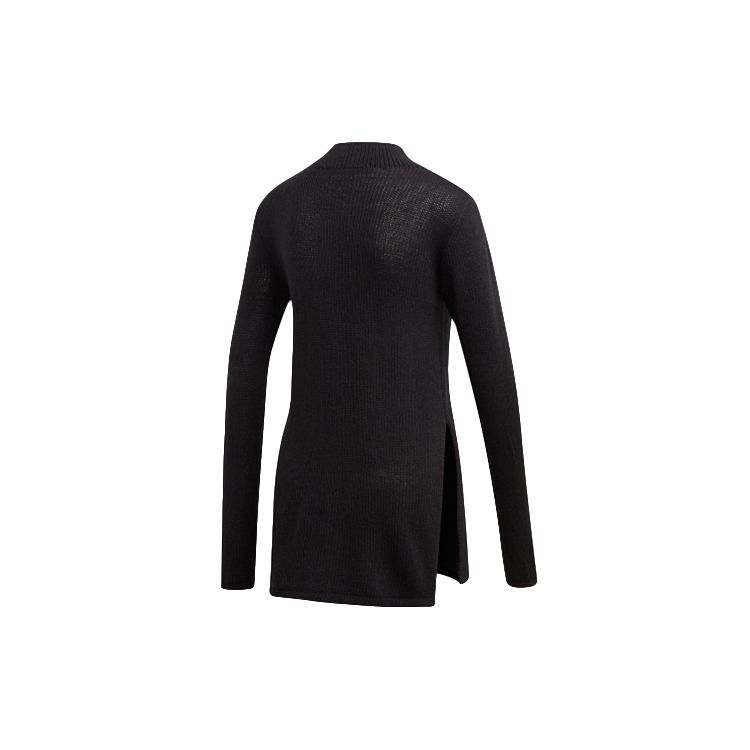 adidas Originals Three Stripes Knit Sweater Side Slit Round Neck Pullover Women Sweater Black FN2794