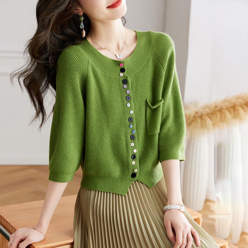 

Женский трикотажный кардиган с рукавом семь восьмых из смесовой шерсти Srcr M