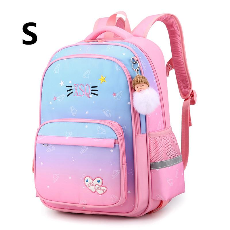 Girls' School Backpack with Cute Doll Pendant Gradient Princess Backpack Nylon Student School Bags Suitable for Ages 1-3-6 Book