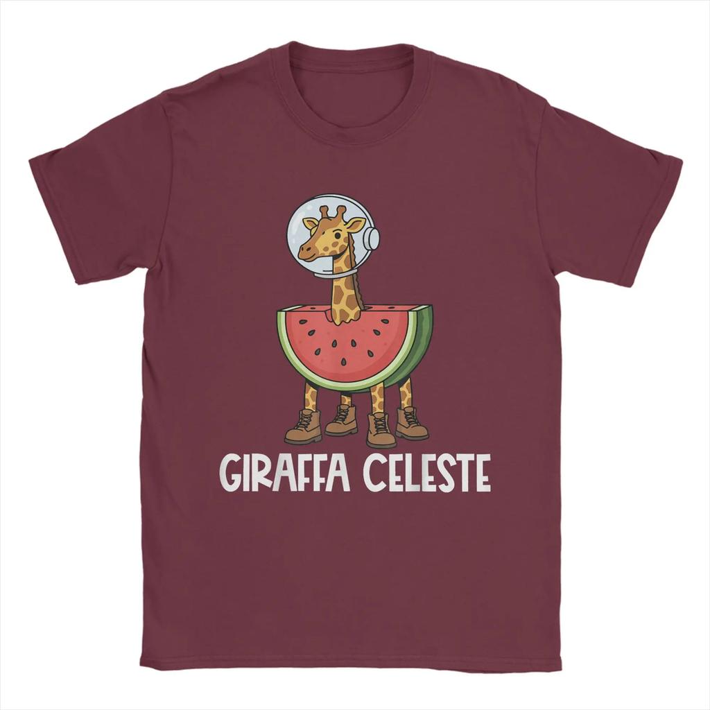 Italian Brainrot Characters Giraffa Celeste T-Shirts Men Cotton Tee Shirt Crew Neck Short Sleeve T Shirt Printed Clothes