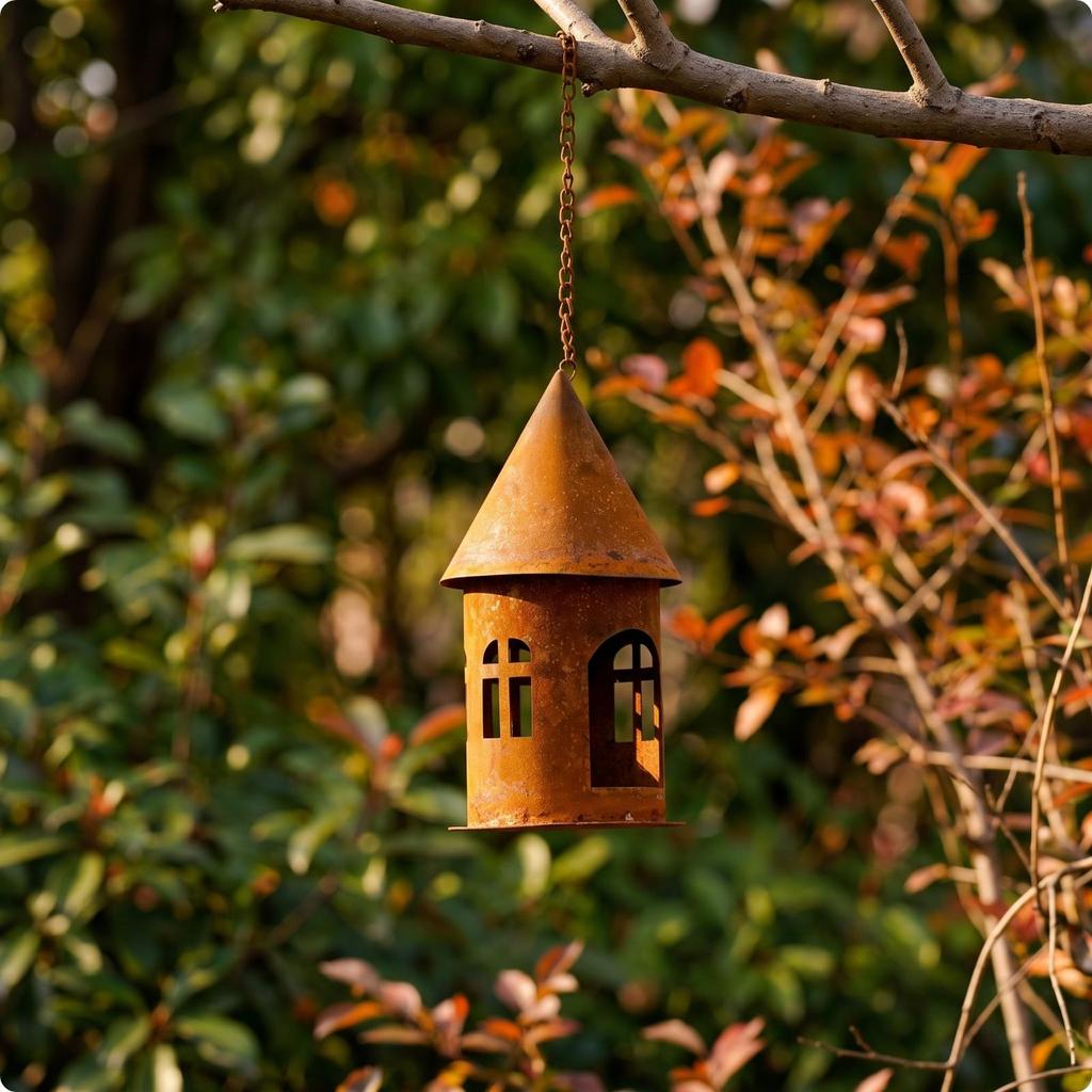 House-Shaped Candle Holder Rusted Lantern Outdoor for Garden, Patio