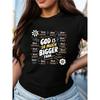 Black Casual Comfort Fit, Machine Washable, Round Neck, Summer Tee with Uplifting Message, Ladies T Shirts