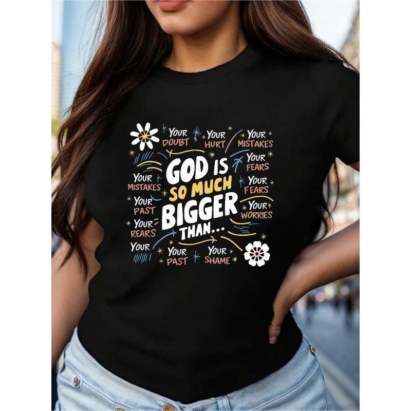 

Black Casual Comfort Fit, Machine Washable, Round Neck, Summer Tee with Uplifting Message, Ladies T Shirts S чёрный