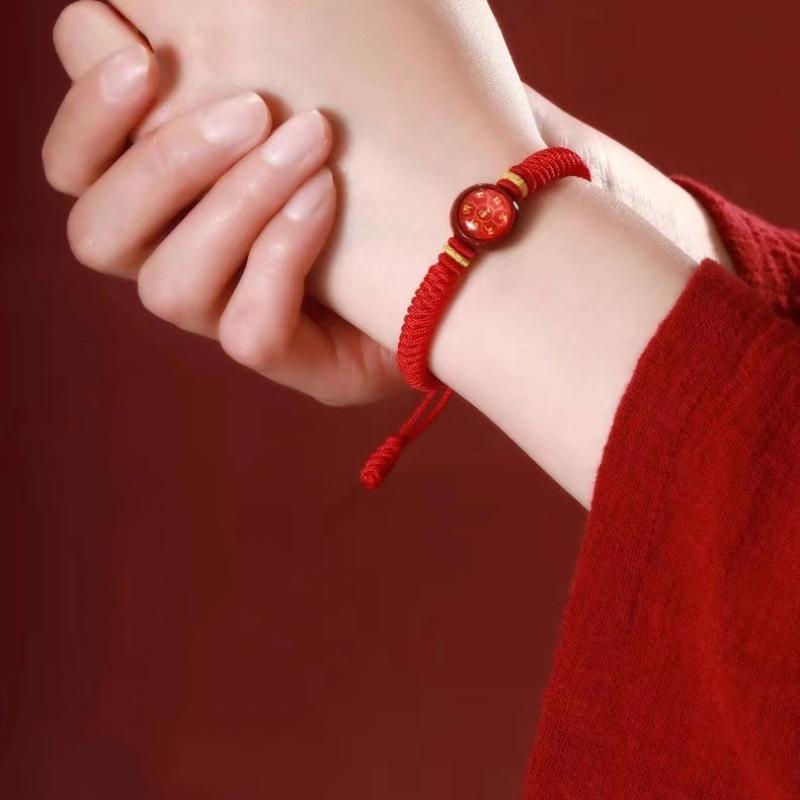 12 Zodiac Eight Patron God Of Wealth Benmingfo Patron Smulet Red Rope Hand-Woven Adjustable Hand Rope Bracelet