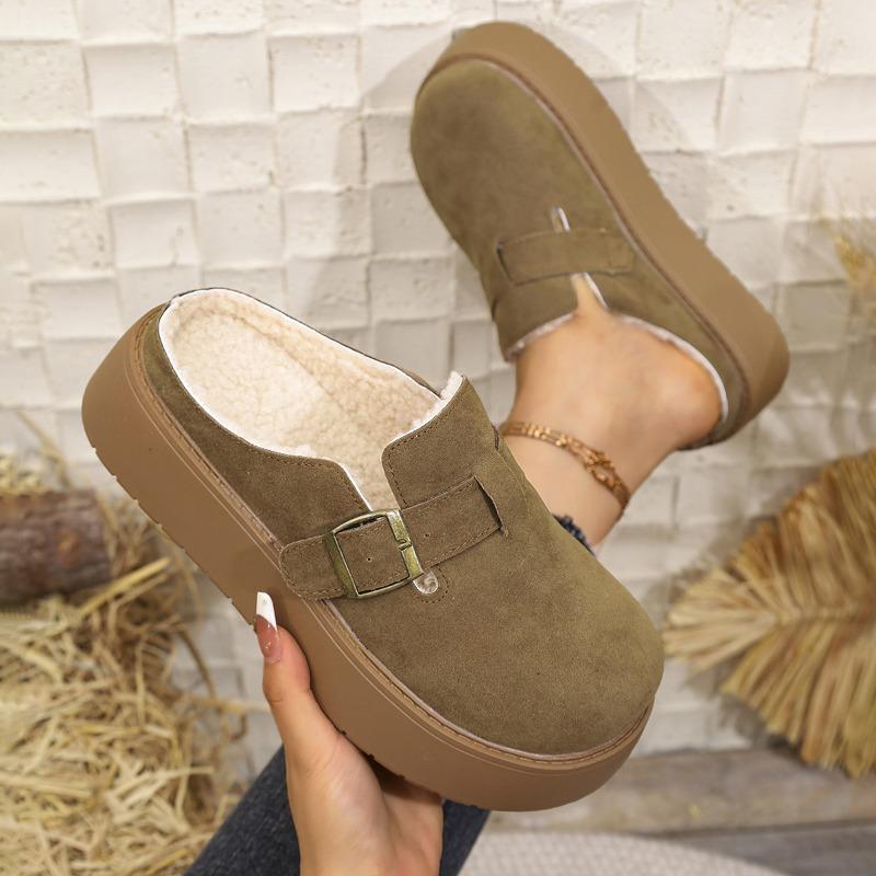 

Large size thick-bottomed velvet bag head, light half slippers for women to wear, new autumn and winter one-pedal Boken 42 хаки