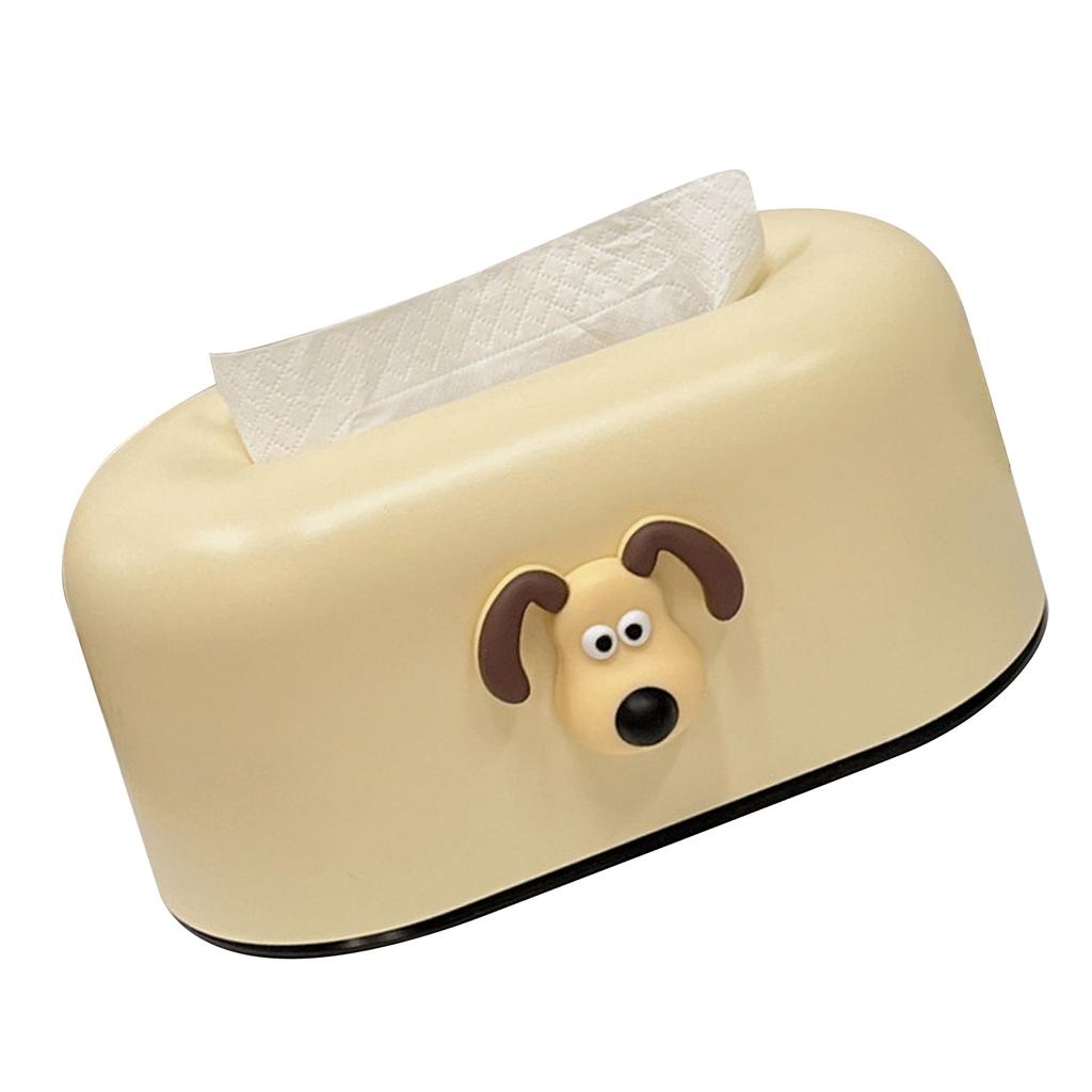 Tissue Box Cover Plastic Practical Cute Tissue Box Holder for Bedroom Living Room Bathroom Creamy Yellow Dog Head