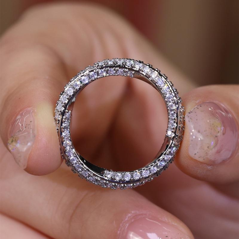 

Full circle white diamond rotating ring, simple niche ring, gift for girlfriend No. 9