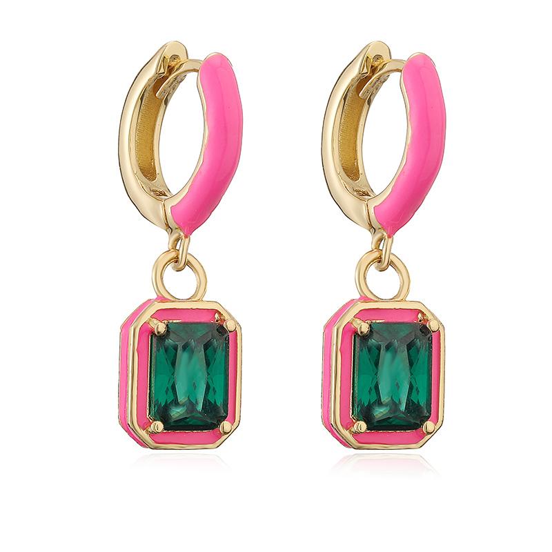 

HECHENG, Rainbow Colorful Enamel Hoop Earrings Charm Luxury Rectangle Zirconia Ear Buckles For Women Zircon