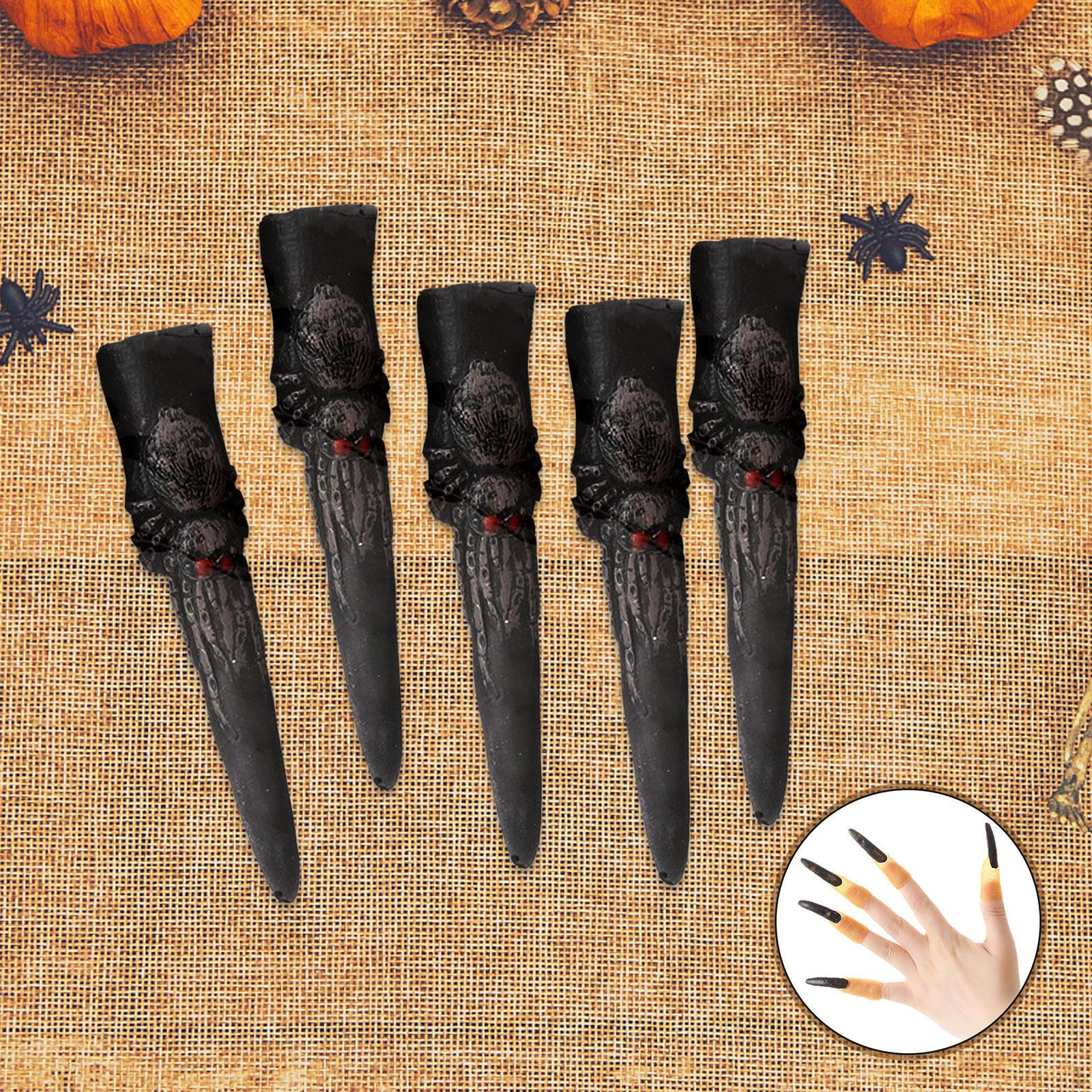 

5 Pieces Witch Fingers Nails Spooky Cosplay Party Favors Nail Covers Monster Finger Claws for Black