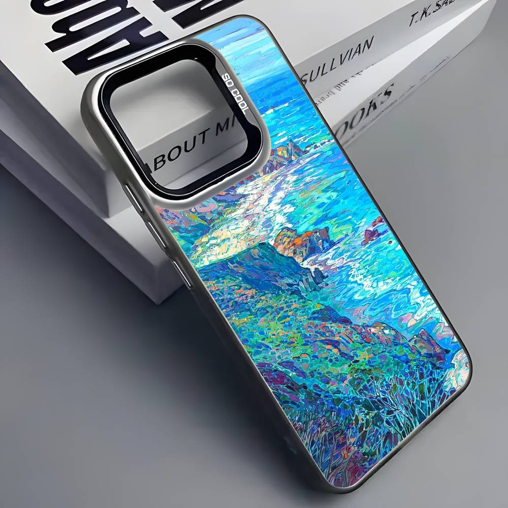 

Colorful Oil Landscape Phone Case For iPhone 16 15 14 13 12 11 Pro Max Grey Black Phone Covers Matte Laser Metallic Aurora Funda iphone12