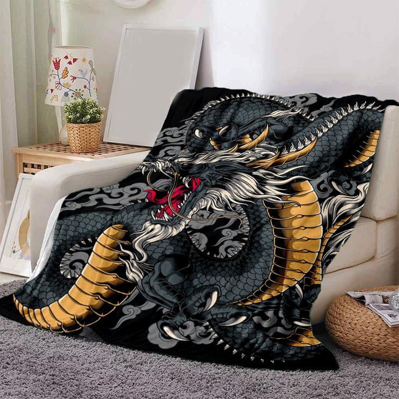 1 Stück Leichte Flanelldecke mit Drachenmuster, Bequeme und Warme Decke, für Camping, Schlafsofa, Couch, Büro, zu allen Jahreszeiten