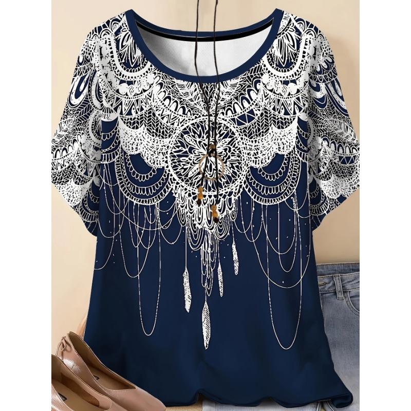 Comfortable Vacation Casual Elegant Style Women s Round Neck Large Size Short-sleeved T-shirt Clothing S