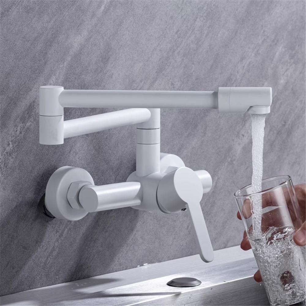 Svart Kastrullpåfyllningstapp Vit Hopfällbar Kökskran Varmt och Kallt Enhålskran Vridbar Hopfällbar Pip Borstat Guld Mässing