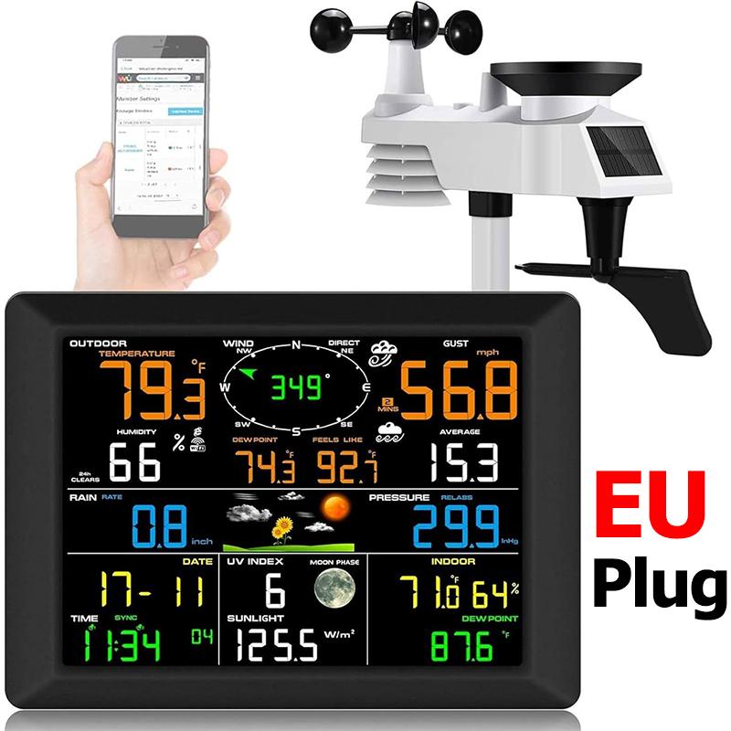 Многофункциональная Wi-Fi метеостанция Солнечный наружный датчик Беспроводная метеостанция с выходом в Интернет Система удаленного мониторинга Дождемер