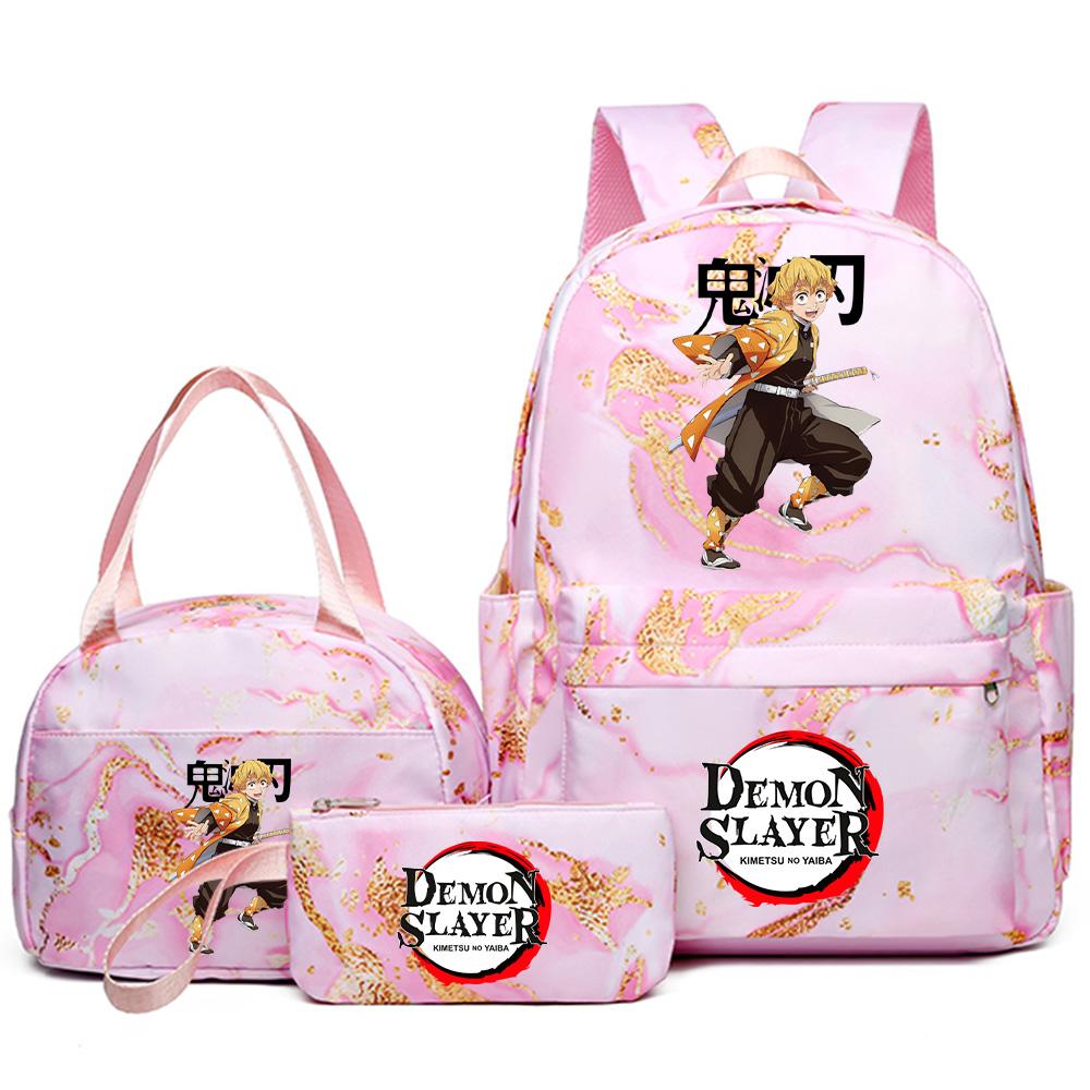 3Pcs/set Demon Slayer Printed Backpack Handbag Pencil Case for Teenager Student Girl Boy Bookbag Schoolbag Women Large Capacity Waterproof Travel Bag