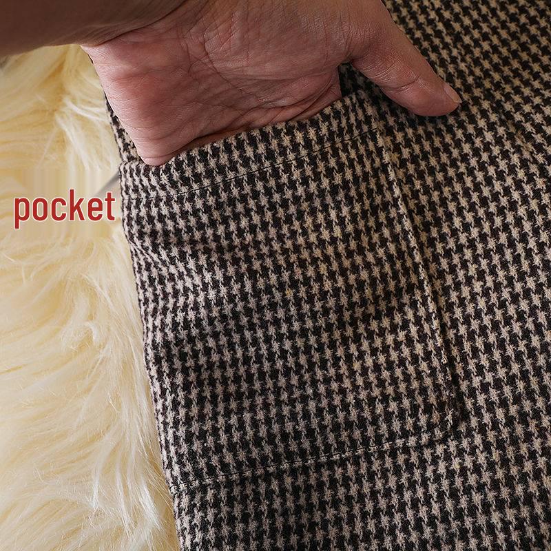 Pantaloni scurți A-line din lână cu picior de cocoș cu talie înaltă în stil coreean - Modă versatilă de iarnă pentru femei