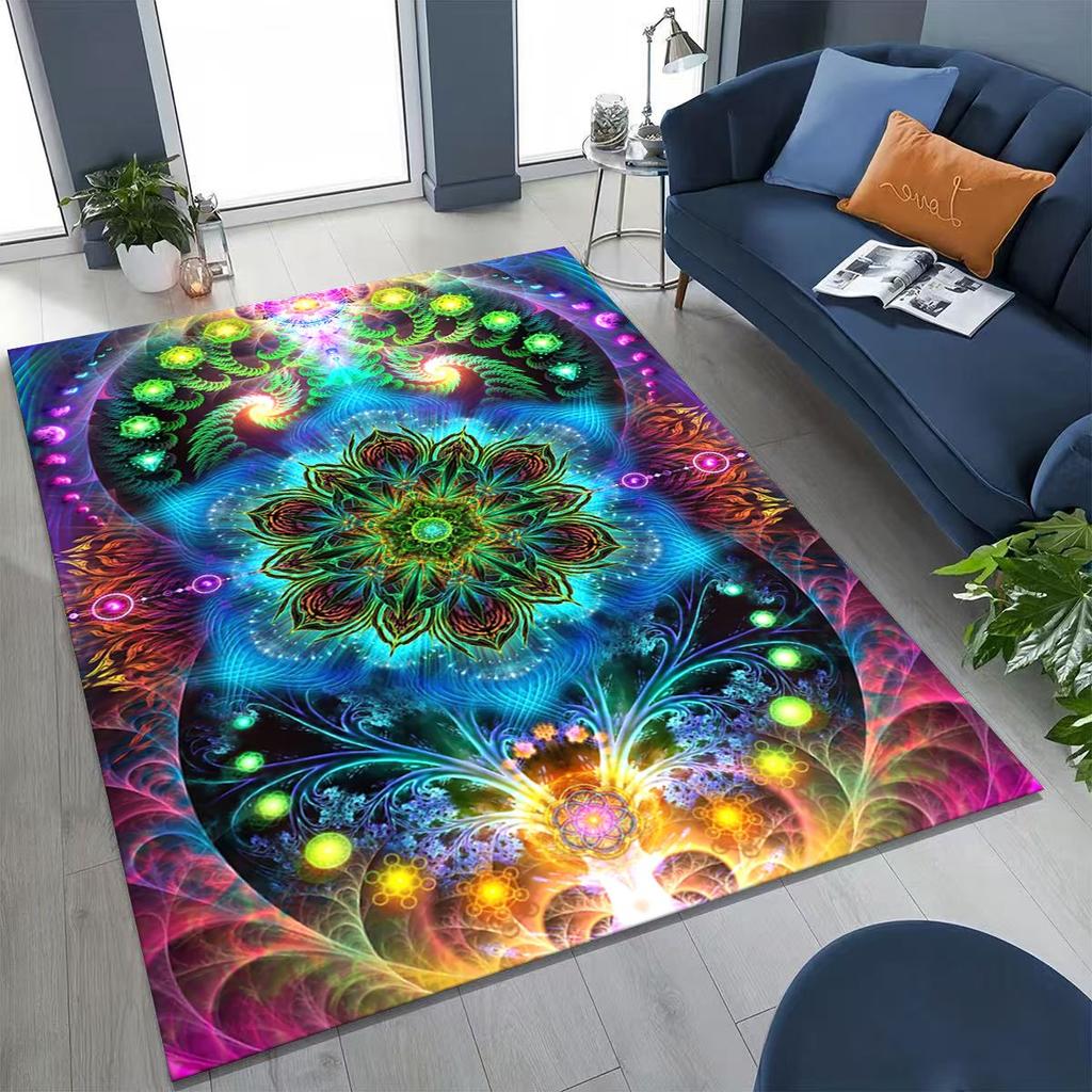 2026 Rainbow Mandala Flower Chakras Yoga Bohemia Art Rug for Bedroom Living Room Sofa Home Doormat Decor,Kid Non-slip Floor Mat