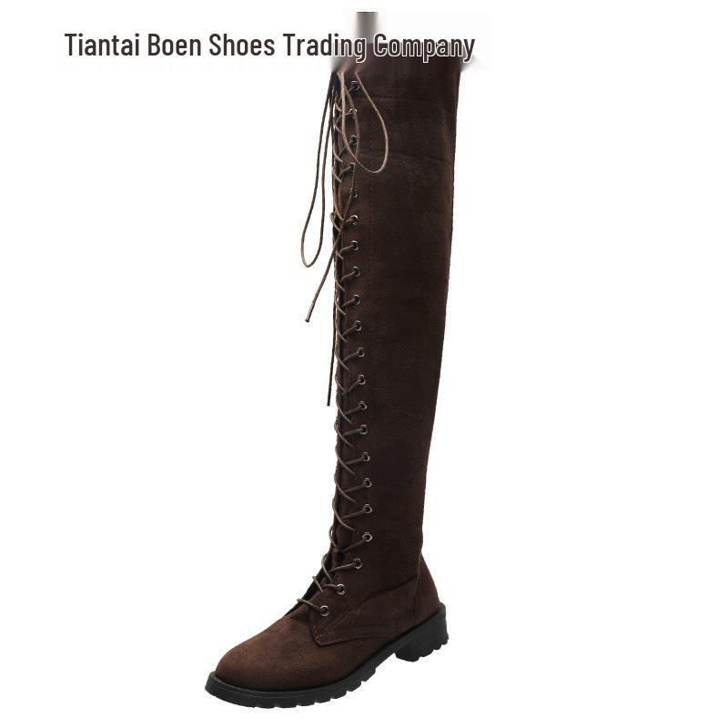 European & American Fashion Lace-Up Over-the-Knee Thigh-High Low Heel Boots for Women - Autumn/Winter Collection