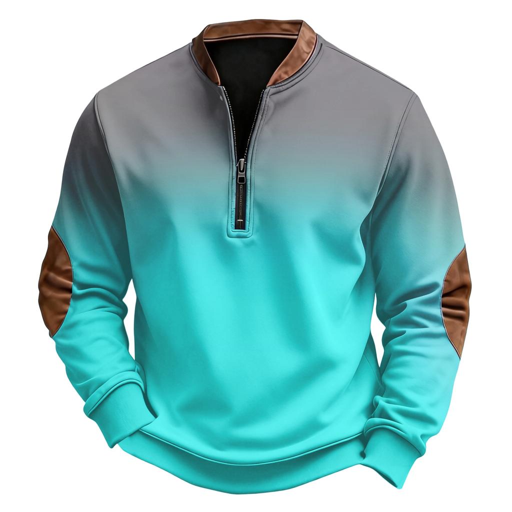 Men's Casual, Trendy, Retro American Gradient Printed Round,neck Long,sleeved Half,pull One,piece Sweatshirt
