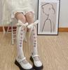 Women Sexy Lace Mesh White Black Fishnet Knee High Long Socks Lingerie Cute Gothic Style Ruffles Hollow Bow JK Lolita Stockings