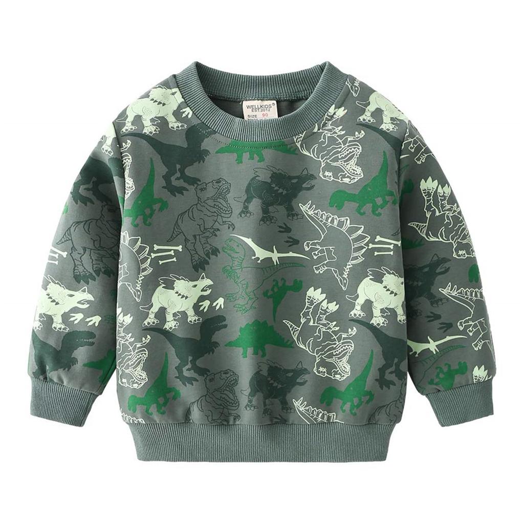 Volunboy Long Sleeve Sweatshirt Set with Dinosaur Cute Casual Outfit for Sports and Sizes Size Boys' Set, 2-Piece Print, Loungewear, 90-130cm
