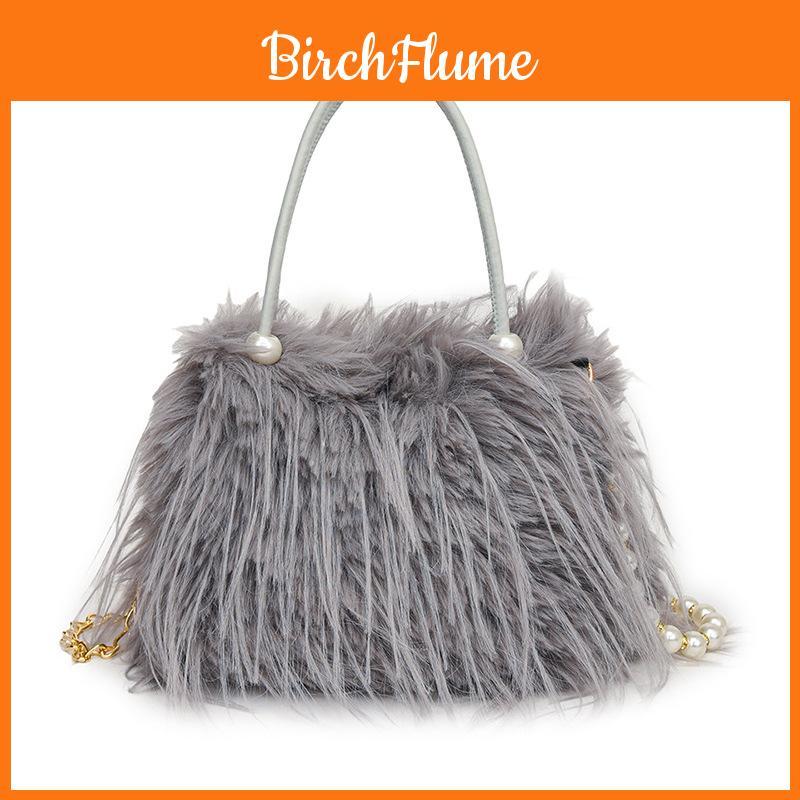 Solid Color Plush Handbag With Zipper And Chain For Casual Daily Use