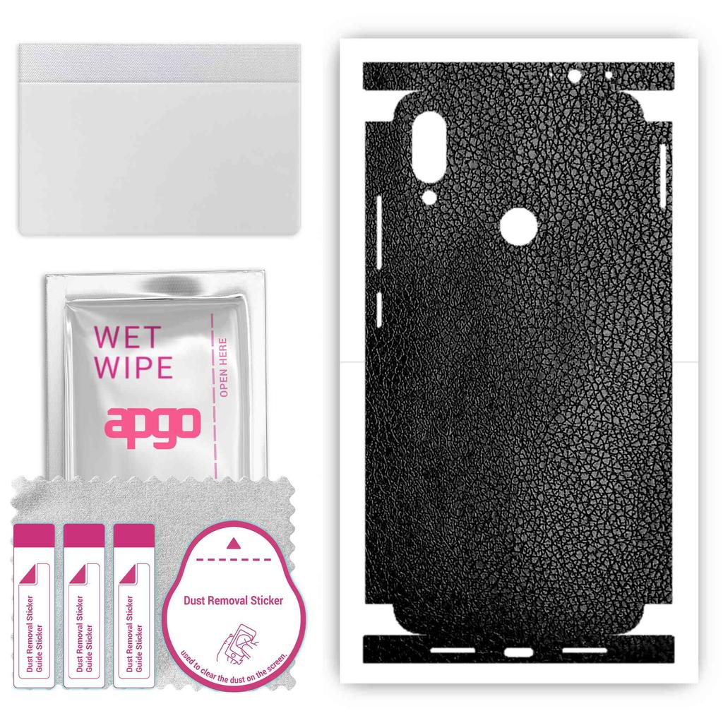 apgo Protective Skin Sticker for the Back+sides Compatible with Xiaomi Redmi Note 7, Full Wrap Film, Foil, Vinyl - Pattern Black Leather
