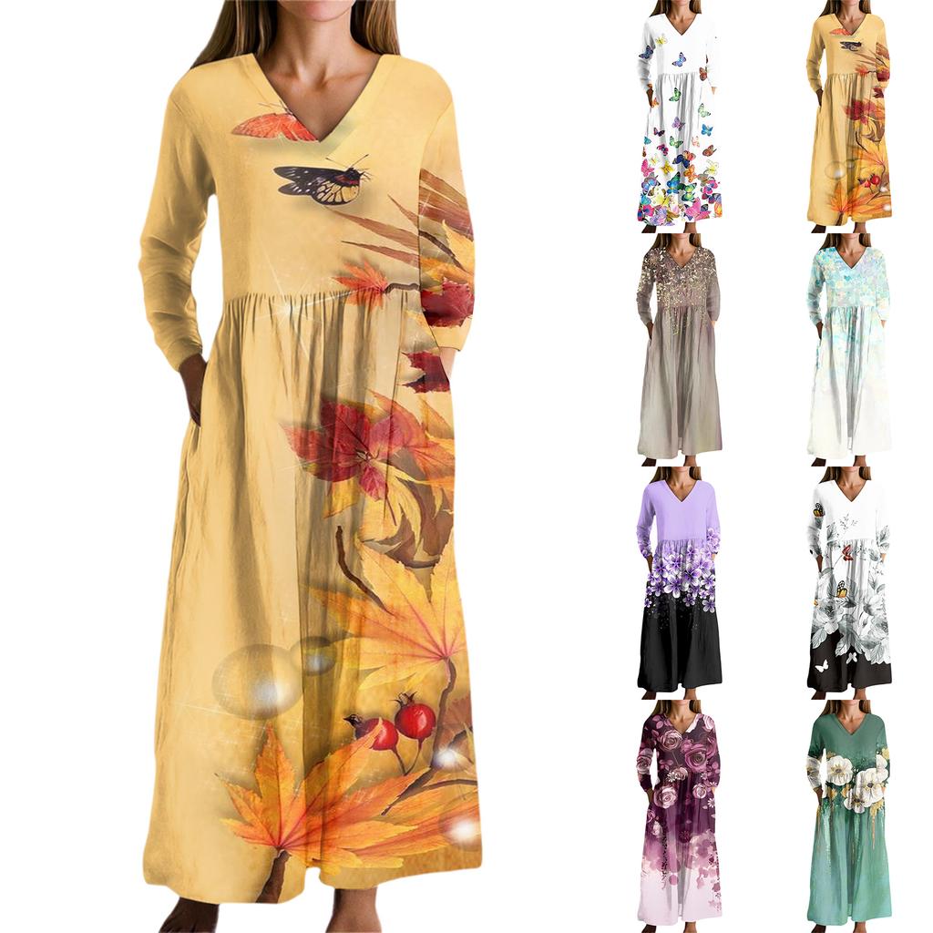 Women's Fashion Dress Spring V-neck Long Sleeve Dress