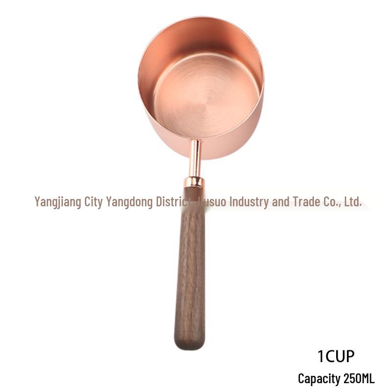 In-Stock Rose Gold & Walnut Wood Handle Measuring Spoons and Cups Set