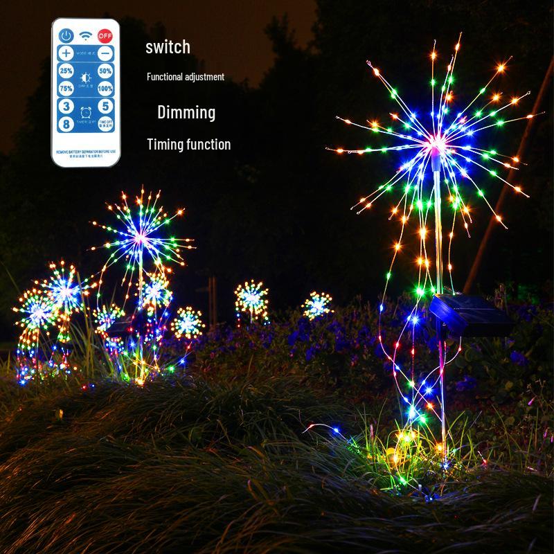 Solar-Powered LED Firework Ground Light for Outdoor & Park Decor Hanging USB with Remote