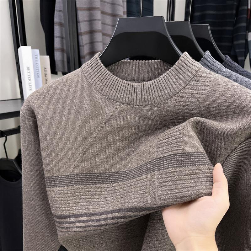 Herren Herbst Winter Neuer Stil Warme Strickwaren Fake Zweiteiler Lässig Vielseitig Fleecegefüttert Verdickter Pullover Oberteil