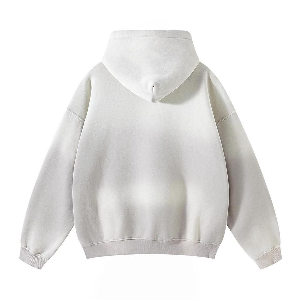 European & American High Street Distressed Fleece-Lined Hoodie for Men