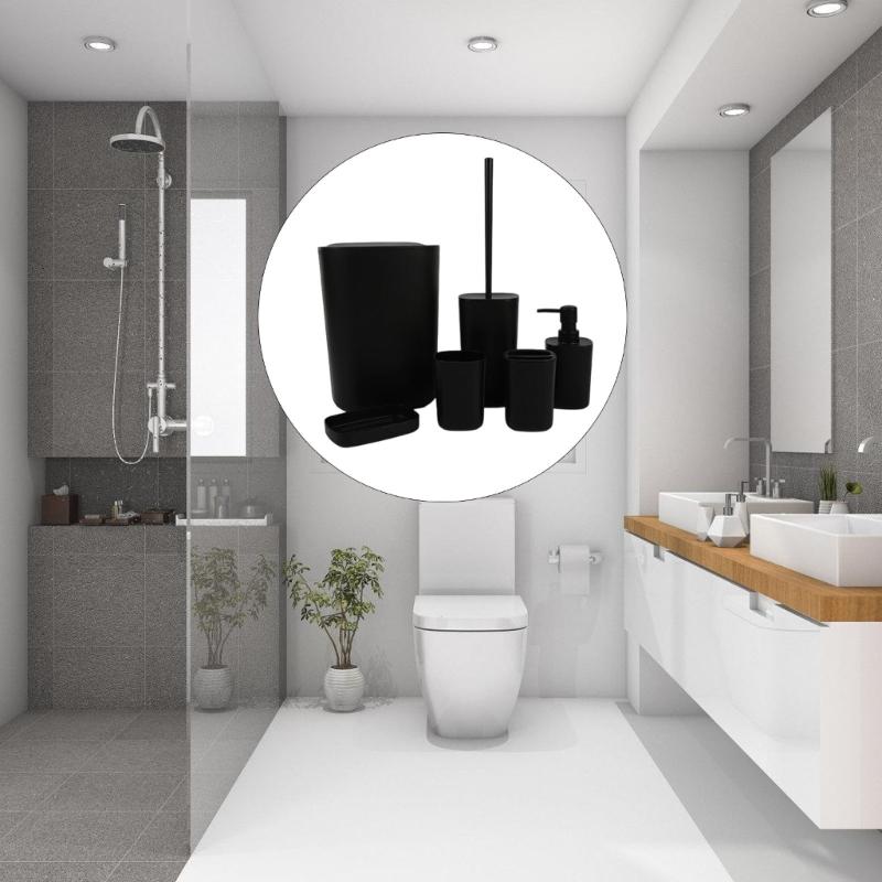 Impermeable 6pc Bathroom Storage Set Includes Toothbrush Rack Waste Basket For Family Bathroom Decoration