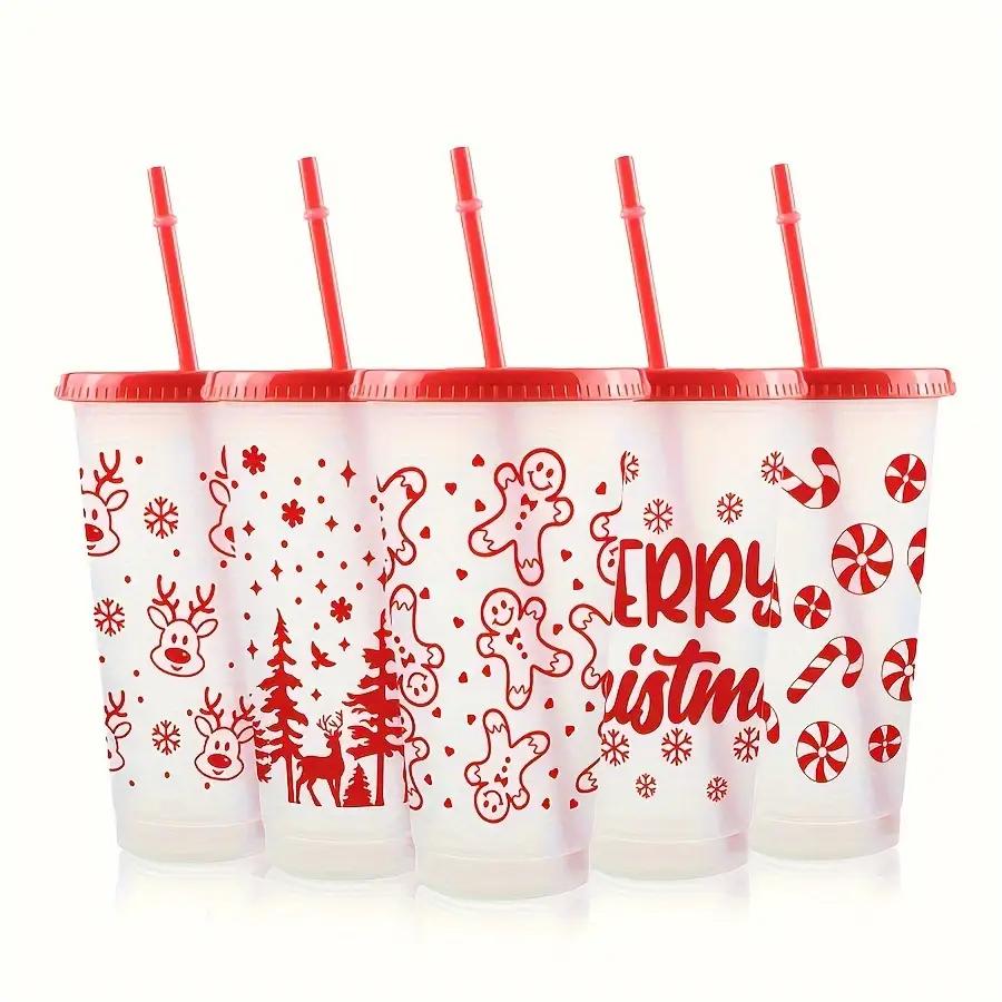 New Christmas Plastic Cup 710ML PP Straw Cup With Lid Reusable 24OZ Water Bottle Juice Iced Coffee Milk Cups for Santa Parties