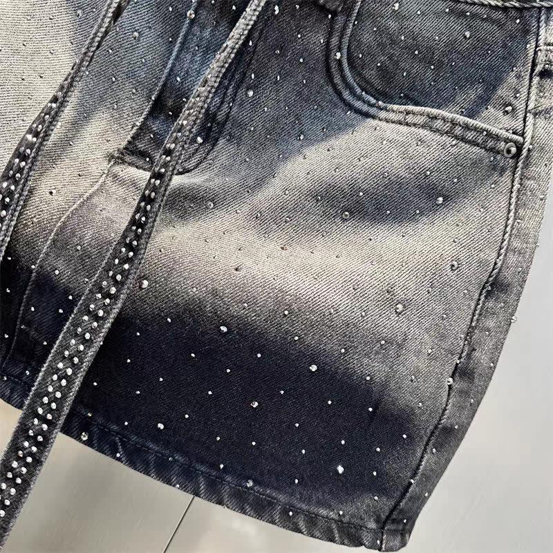 2025 Sommer Trend A-Linien-Rock: Schwere Bohr-Nischen-Design, Damen-Jeans-Shorts mit weitem Bein