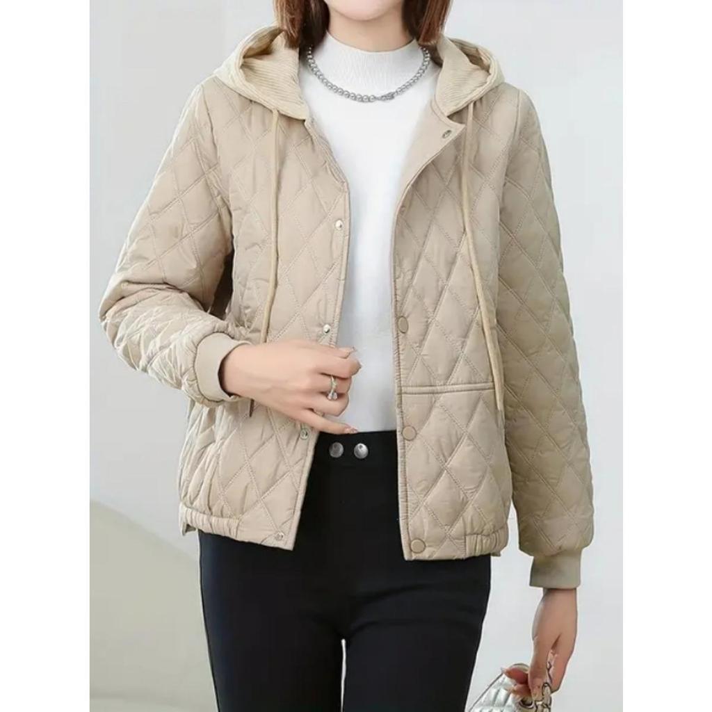 Giacca Autunnale e Invernale a Maniche Corte da Donna, Giacca Calda Leggera con Cappuccio, Felpa Calda Trapuntata Semplice, Abbigliamento Casual da Esterno Autunnale