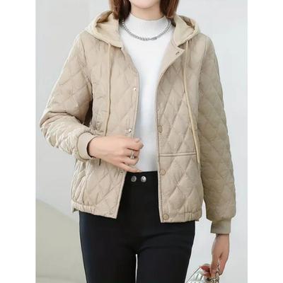 Women's Short Sleeved Autumn and Winter Jacket, Hooded Lightweight Warm Jacket, Simple Quilted Warm Hoodie, Casual  Autumn Outdoor Clothing