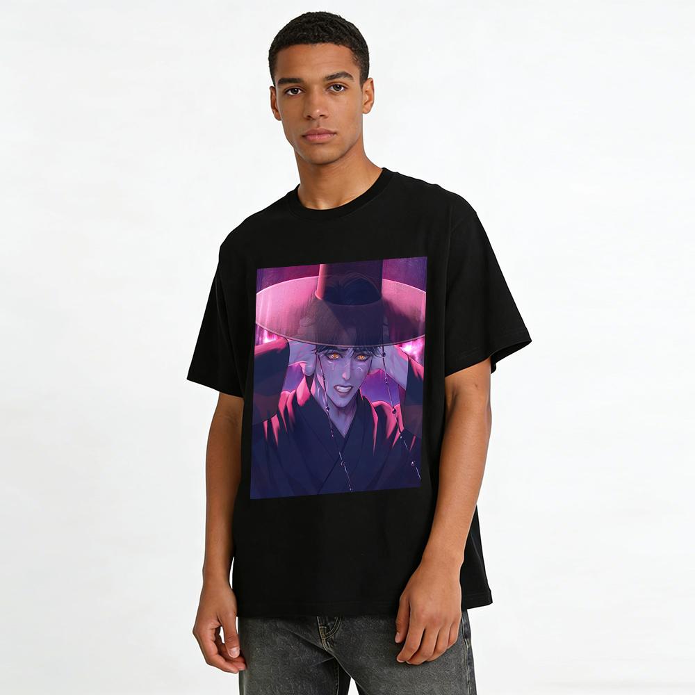 Gothic Style Mysterious Heterochromia Man Print Top Niche Cool Vibe Loose Casual Daily T-shirt Pure cotton T-shirt