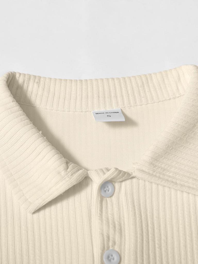European American Men's Knit Lapel Long Sleeve Polo Shirt
