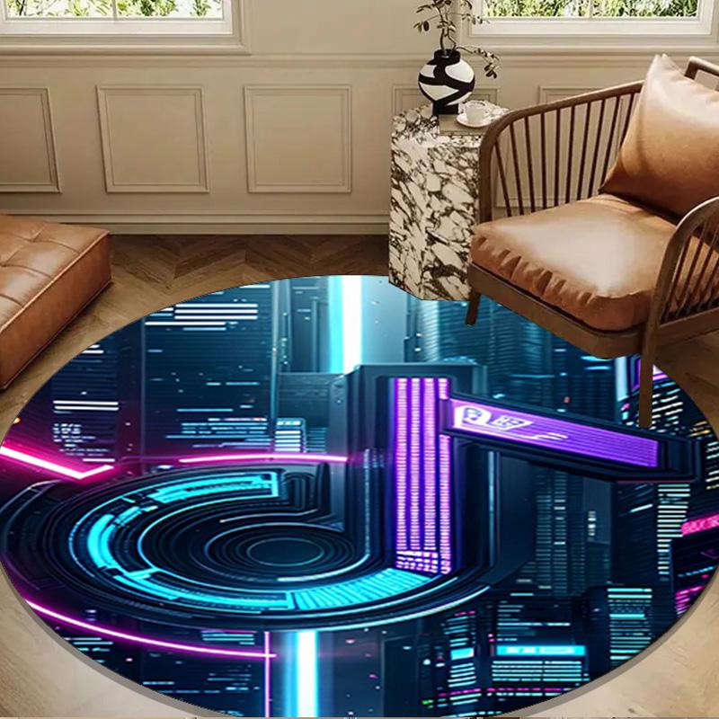 Neon music note Round Rug for Livingroom,Bedroom, Palyroom, Chair Rug, Area rug, Circle Carpet, Large Size Fan Christmas gift